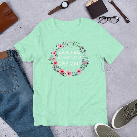 Image of Personalized Happiness Is Being A Grammy Floral Short-Sleeve Unisex T-Shirt, Floral Mother's Day Gift For Grandma, Mommy, Aunt