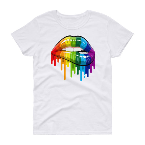 Image of Lgbt Gay Homosexual Lesbian Rainbow Lips Pride Women's short sleeve t-shirt, Lgbt Pride Month Women Shirt