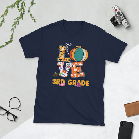 Image of Halloween Love 3rd Grade Teacher Gift Short-Sleeve Unisex T-Shirt