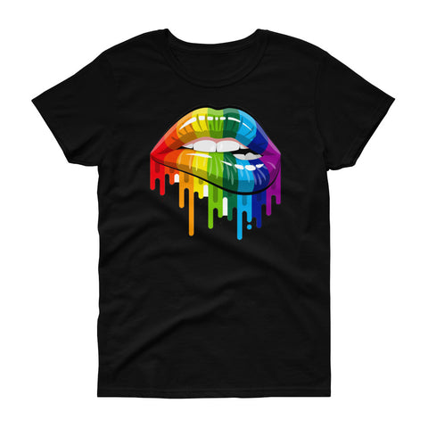 Image of Lgbt Gay Homosexual Lesbian Rainbow Lips Pride Women's short sleeve t-shirt, Lgbt Pride Month Women Shirt