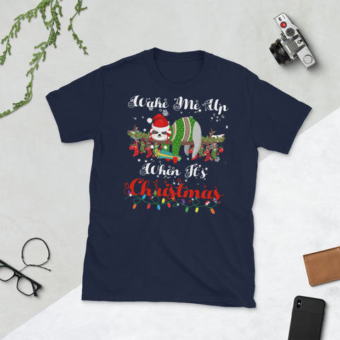 Image of Wake Me When It's Christmas Cute Sloth Christmas Short-Sleeve Unisex T-Shirt