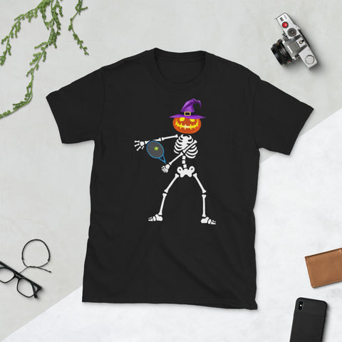 Image of Skeleton Pumpkin Witch Tennis Flossing Dance Halloween Costume Short-Sleeve Unisex T-Shirt