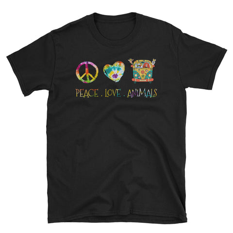 Image of Peace Love Animals Short-Sleeve Unisex T-Shirt, Peace Sign Shirt, Camping T-shirt