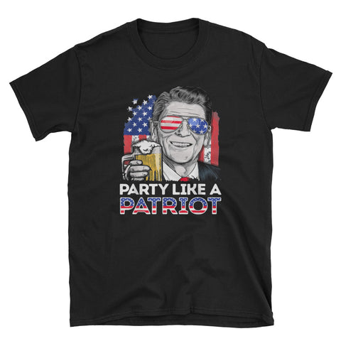 Image of Reagan Ronald Party Like A Patriot 4th of July Short-Sleeve Unisex T-Shirt
