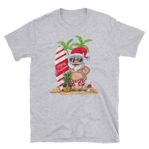 Image of Christmas in July Santa Hawaiian Surfing Short-Sleeve Unisex T-Shirt