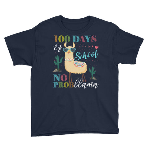 Image of 100 Days At School No Prob LLama Youth Short Sleeve T-Shirt, Funny No Problem LLama, Back To School Shirt For Kids