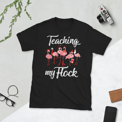 Image of Teaching My Flock Flamigo Christmas Short-Sleeve Unisex T-Shirt