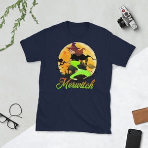 Merwitch Mermaid Witch Cat Fly Halloween Costume Short-Sleeve Unisex T-Shirt