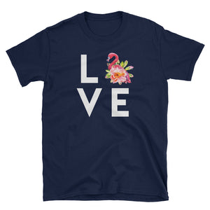 LOVE Flamingo Flowers Short-Sleeve Unisex T-Shirt, Flamingo Summer Shirt, Women Shirt, Flamingo Lover Shirt