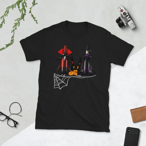 Image of Wine Bottle Of Witchcraft Halloween Witch Vampire Pumpkin Short-Sleeve Unisex T-Shirt