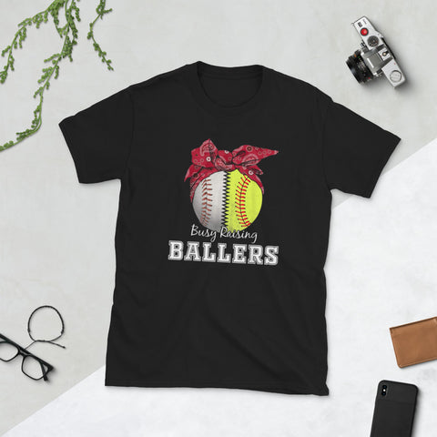 Image of Busy Raising Ballers Softball Baseball Short-Sleeve Unisex T-Shirt