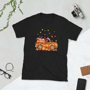 Happy Halloween Flamingo Cute Pumpkin Truck Short-Sleeve Unisex T-Shirt