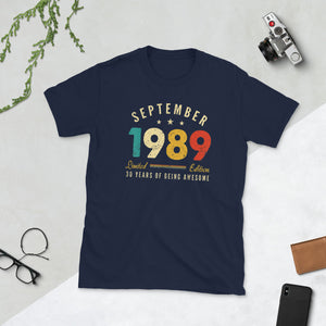Classic 30th Birthday Vintage September 1989 Awesome Short-Sleeve Unisex T-Shirt