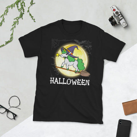 Image of Halloween Unicorn Witch Moon Halloween Costume Short-Sleeve Unisex T-Shirt
