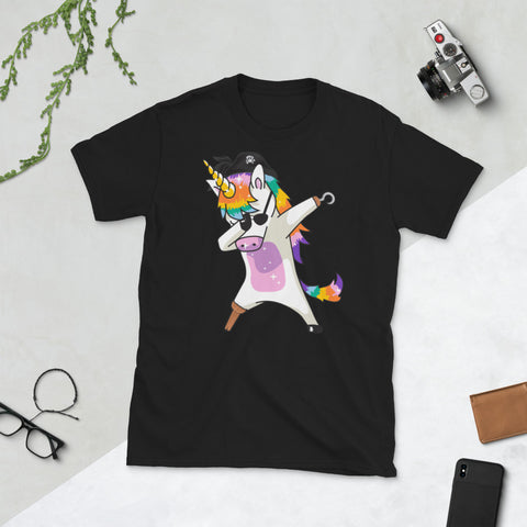 Image of Dabbing Unicorn Pirate Funny Halloween Costume Short-Sleeve Unisex T-Shirt