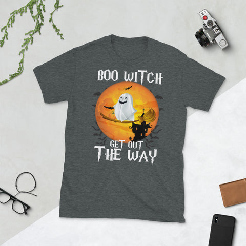 Image of Boo Witch Get Out The Way Halloween Ghost Witch Broom Short-Sleeve Unisex T-Shirt