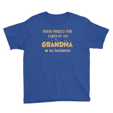 Image of Hand Picked For Earth By My Grandma In Heaven Youth Short Sleeve T-Shirt, Gift for Cute Kids