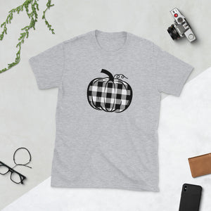Halloween Pumpkin Shirt With Buffalo Plaid Short-Sleeve Unisex T-Shirt