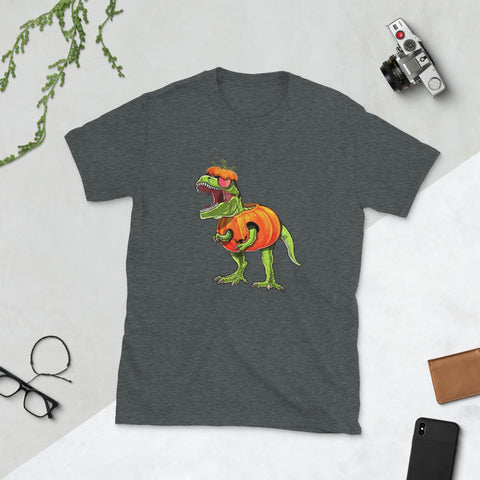 Image of Halloween T Rex Dinosaur Halloween Pumpkin Short-Sleeve Unisex T-Shirt
