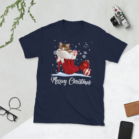 Image of Merry Christmas Santa Cat Christmas Short-Sleeve Unisex T-Shirt
