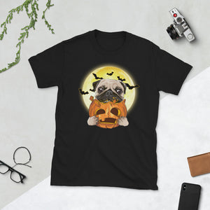 Pug Pumpkin Moon Bat Halloween Short-Sleeve Unisex T-Shirt