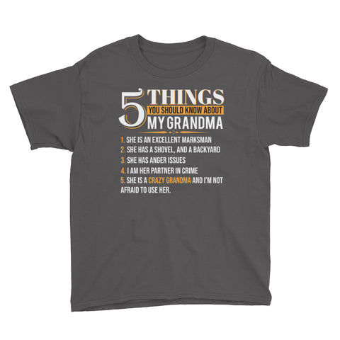 Image of Personalized 5 Things You Should Know About My Grandma Youth Short Sleeve T-Shirt, Funny Grandma Gift For Kids