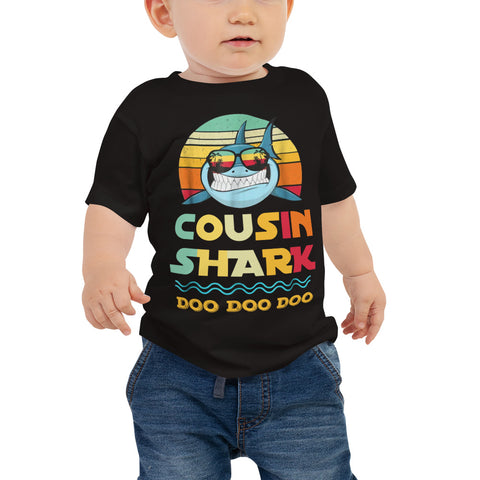 Image of Personalized Cousin Shark Doo Doo Doo Baby Jersey Short Sleeve Tee, Funny Matching Baby Shark for Family For Kids From 6 Month To 24 Month