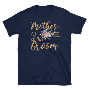 Mother Of The Groom Gold Floral Wedding T-shirt For Mother Short-Sleeve Unisex T-Shirt, Groom Mother Wedding T-shirt
