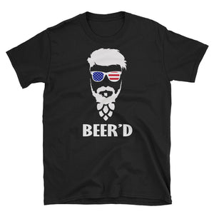 American Gentle Beer Bearded Man Short-Sleeve Unisex T-Shirt, Funny Beer Man Shirt, 4th Of July Shirt, American Flag Shirt