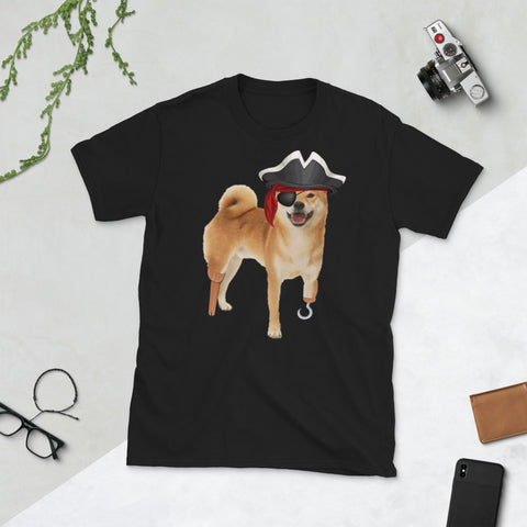Image of Shiba Inu Pirate Halloween Dog Lovers Short-Sleeve Unisex T-Shirt