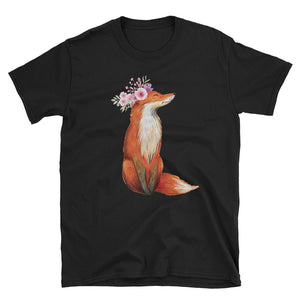 Cute Floral Watercolor Fox Short-Sleeve Unisex T-Shirt, Cute Fox Lover T-shirt For Women