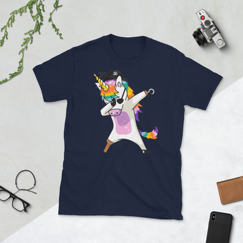 Image of Dabbing Unicorn Pirate Funny Halloween Costume Short-Sleeve Unisex T-Shirt