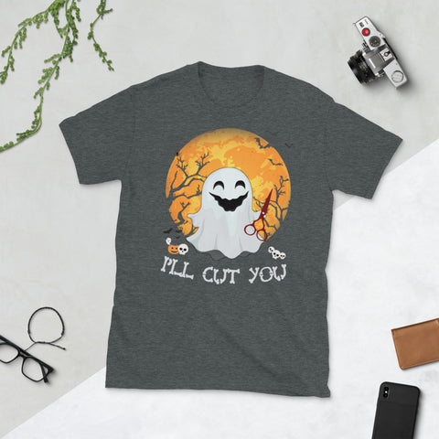Image of Halloween Ghost Boo I'll Cut You Short-Sleeve Unisex T-Shirt