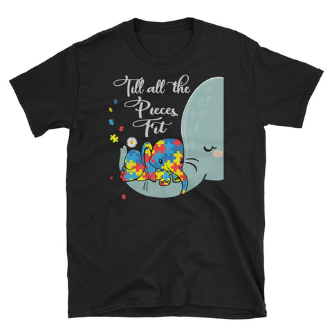 Image of Till All The Pieces Fit Short-Sleeve Unisex T-Shirt, Autism Elephant Mom Shirt, Autism Mom Shirt