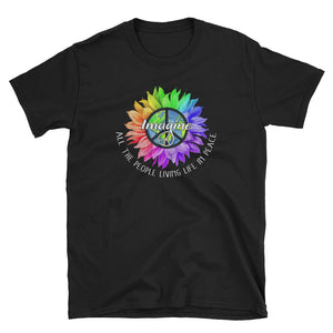 Imagine All The People Living Life In Peace Rainbow Sunflower Short-Sleeve Unisex T-Shirt, LGBTQ Pride Shirt, Lesbian Shirt, Sunflower Gay S