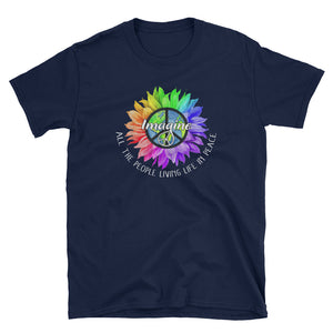 Imagine All The People Living Life In Peace Rainbow Sunflower Short-Sleeve Unisex T-Shirt, LGBTQ Pride Shirt, Lesbian Shirt, Sunflower Gay S
