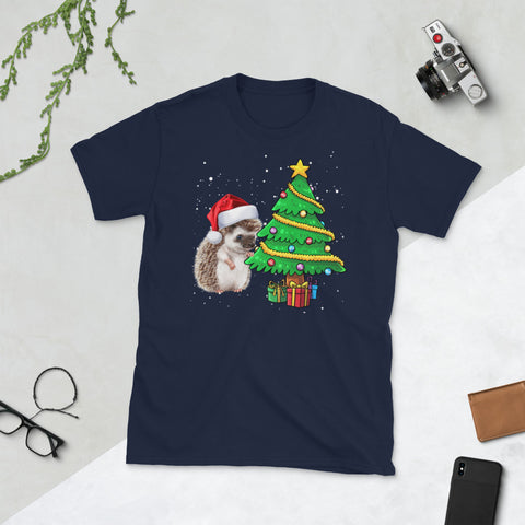 Image of Christmas Hedgehogs Tree Light Christmas Short-Sleeve Unisex T-Shirt