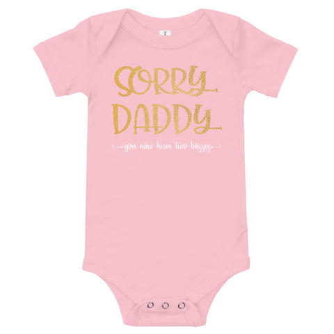 Image of Personalized Funny Sorry Daddy You Now Have Two Bosses Gold T-Shirt, Funny Onesies Bodysuits For Kids