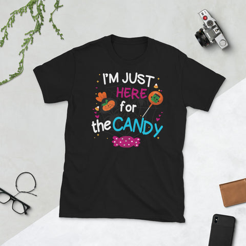 Image of Halloween Candy Lollipop Cute I'm Just Here For The Candy Short-Sleeve Unisex T-Shirt