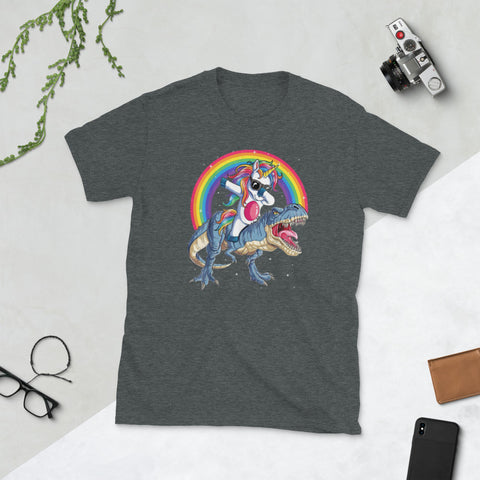 Image of Dabbing Unicorn Dinosaur T-rex Short-Sleeve Unisex T-Shirt