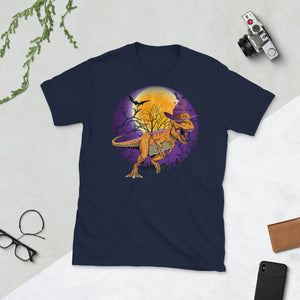 Dinosaur Witch Halloween Moon Bat Short-Sleeve Unisex T-Shirt