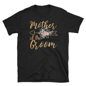 Mother Of The Groom Gold Floral Wedding T-shirt For Mother Short-Sleeve Unisex T-Shirt, Groom Mother Wedding T-shirt