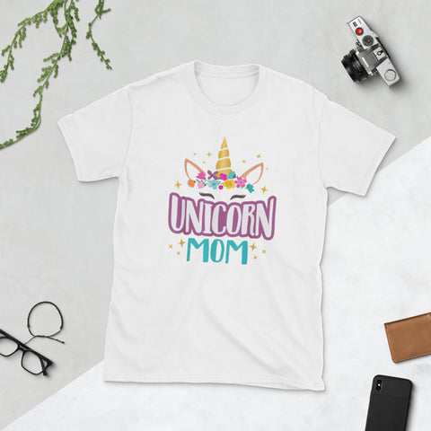 Image of Unicorn Mom T Shirt Unicorns Birthday Party Squad Short-Sleeve Unisex T-Shirt