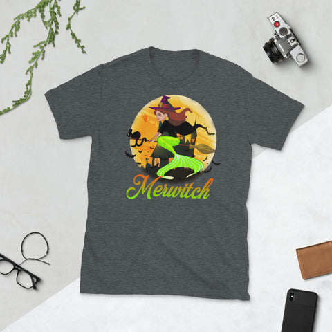 Image of Merwitch Mermaid Witch Cat Fly Halloween Costume Short-Sleeve Unisex T-Shirt