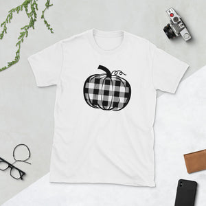 Halloween Pumpkin Shirt with Buffalo Plaid Short-Sleeve Unisex T-Shirt