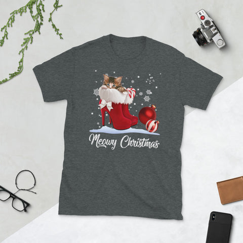 Image of Merry Christmas Santa Cat Christmas Short-Sleeve Unisex T-Shirt