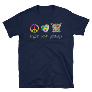 Peace Love Animals Short-Sleeve Unisex T-Shirt, Peace Sign Shirt,  Camping T-shirt