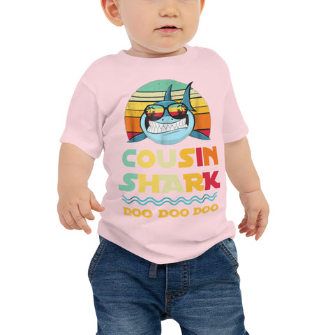 Image of Personalized Cousin Shark Doo Doo Doo Baby Jersey Short Sleeve Tee, Funny Matching Baby Shark for Family For Kids From 6 Month To 24 Month