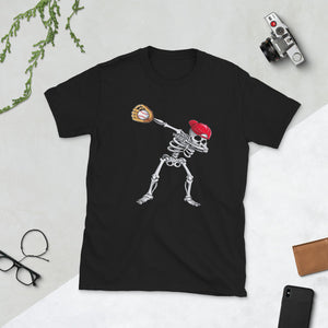 Dabbing Skeleton Baseball Halloween Short-Sleeve Unisex T-Shirt