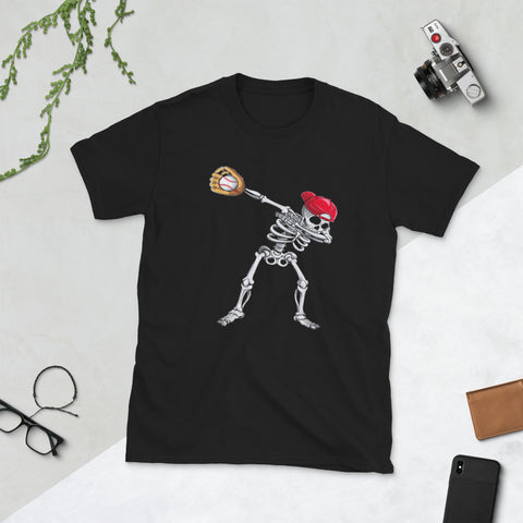 Image of Dabbing Skeleton Baseball Halloween Short-Sleeve Unisex T-Shirt